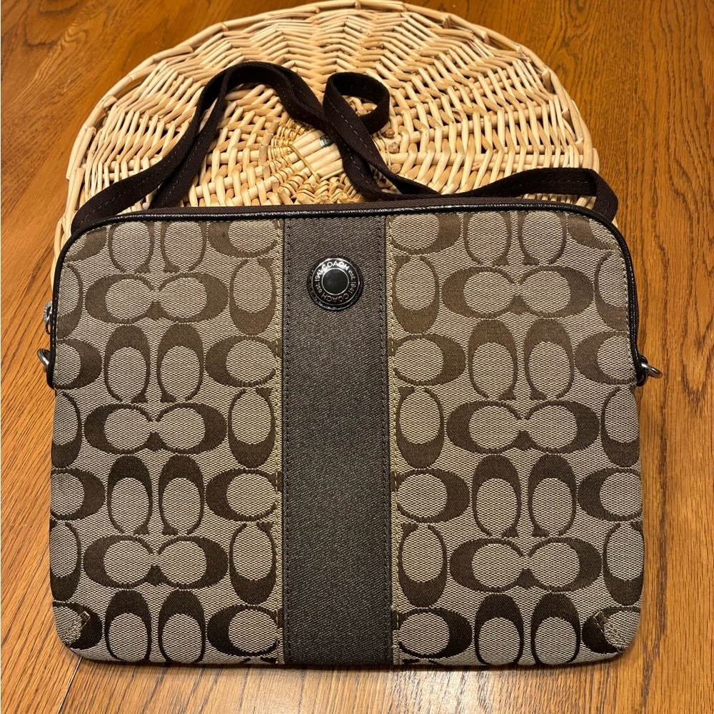 COACH SIGNATURE CROSSBODY TABLET IPAD STRIPE MESSENGER BAG